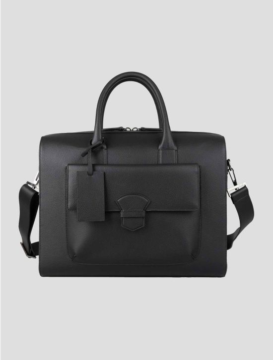 Isaia Black Leather Briefcase 1