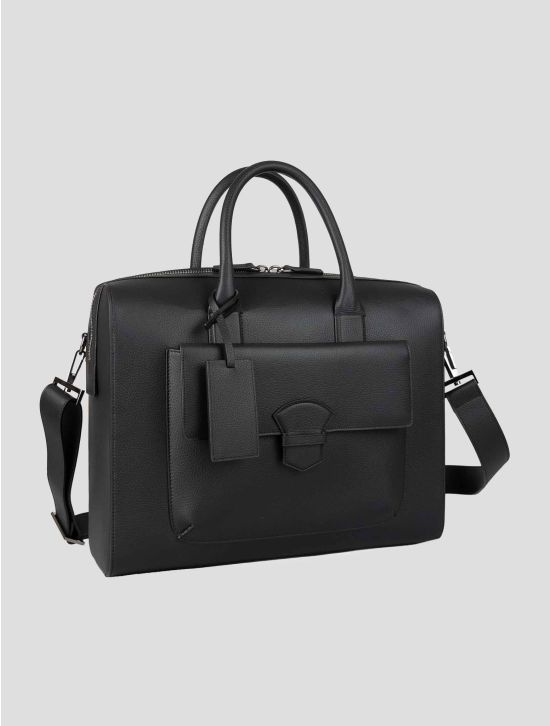 Isaia Black Leather Briefcase 2