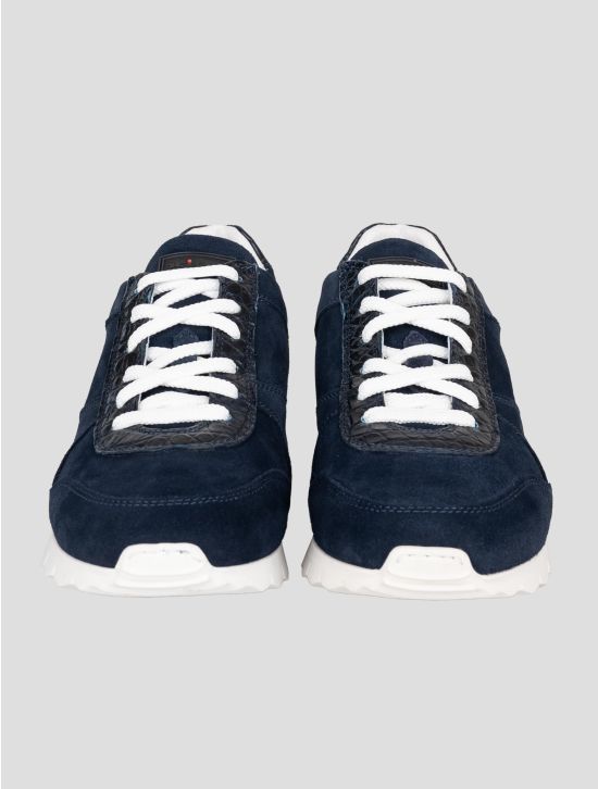 Kiton Blue Leather Suede Leather Crocodile Sneakers 2