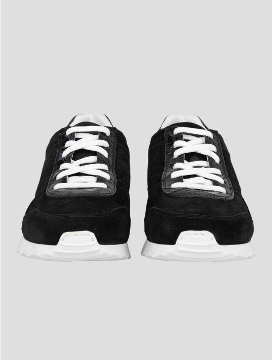 Kiton Black Leather Suede and Leather Crocodyle Sneakers 2
