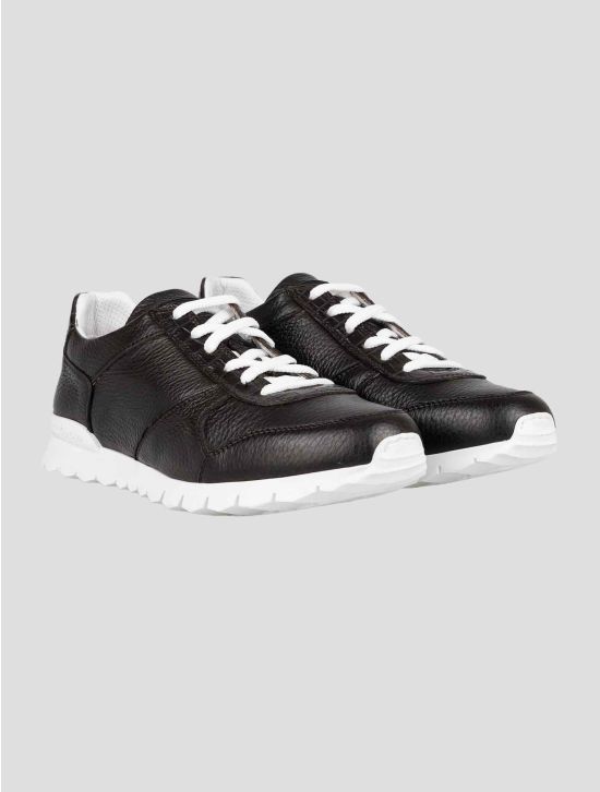 Kiton Black Leather And Leather Crocodyle Sneakers 1