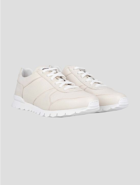 Kiton White Leather And Leather Crocodyle Sneakers 1