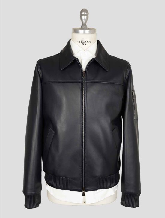 Isaia Blue Leather  Coat 1