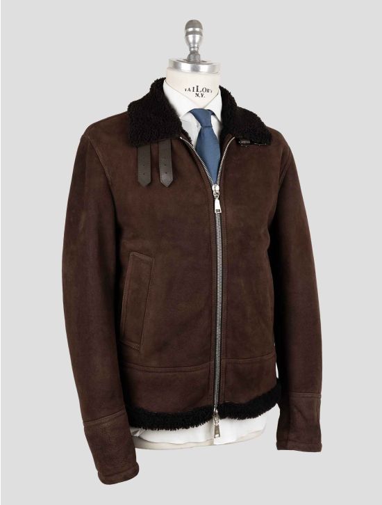 Tagliatore Brown Lambskin Leather Suede Shearling Coat 2