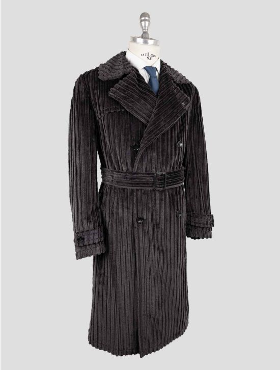 Tagliatore Gray Cotton Double Breasted Velvet Overcoat 2
