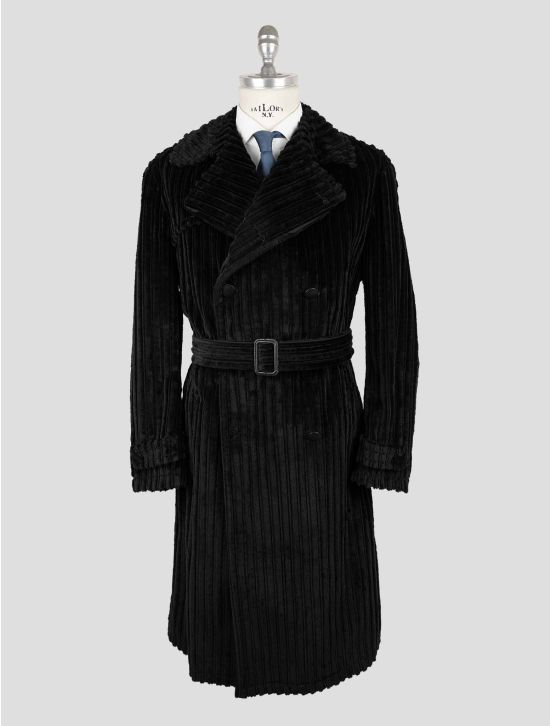 Tagliatore Black Cotton Double Breasted Velvet Overcoat 1