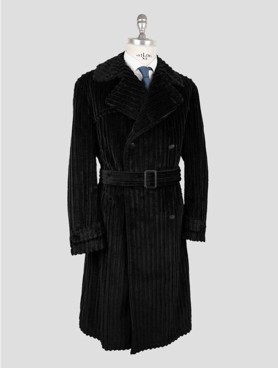 Tagliatore Black Cotton Double Breasted Velvet Overcoat 2