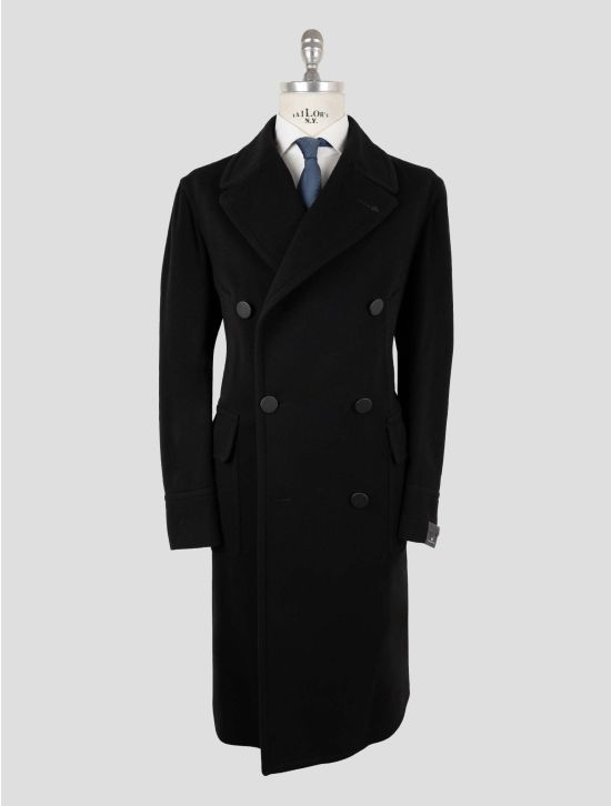 Tagliatore Black Virgin Wool Cashmere Double Breasted Overcoat 1