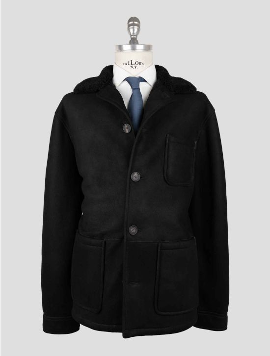 Tagliatore Black Leather Shearling Coat 1