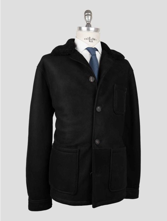 Tagliatore Black Leather Shearling Coat 2