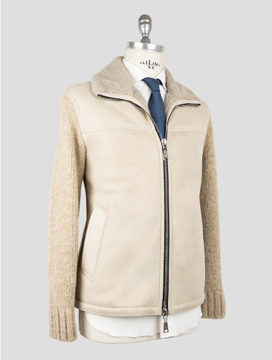 Tagliatore Beige Leather Shearling Coat 2