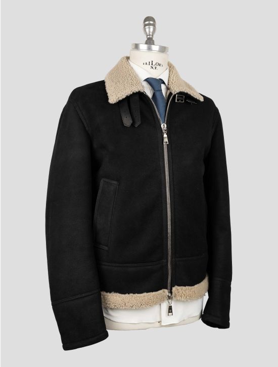 Tagliatore Black Leather Shearling Coat 2