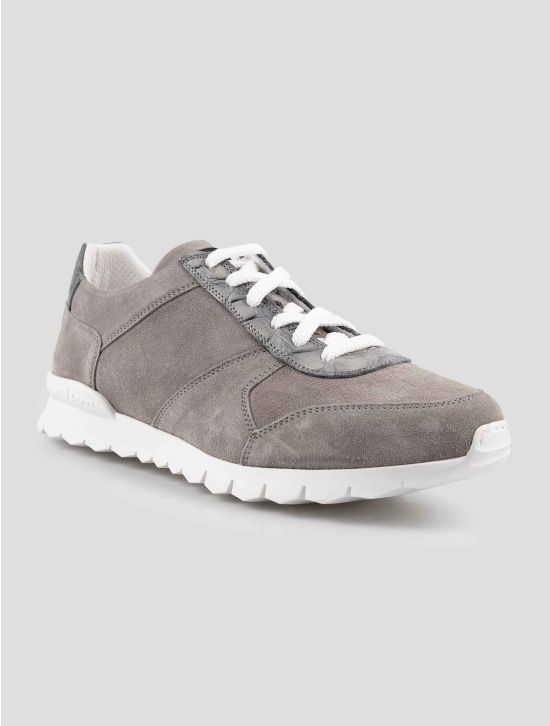 Kiton Gray Leather Suede And Leather Crocodile Sneakers 2