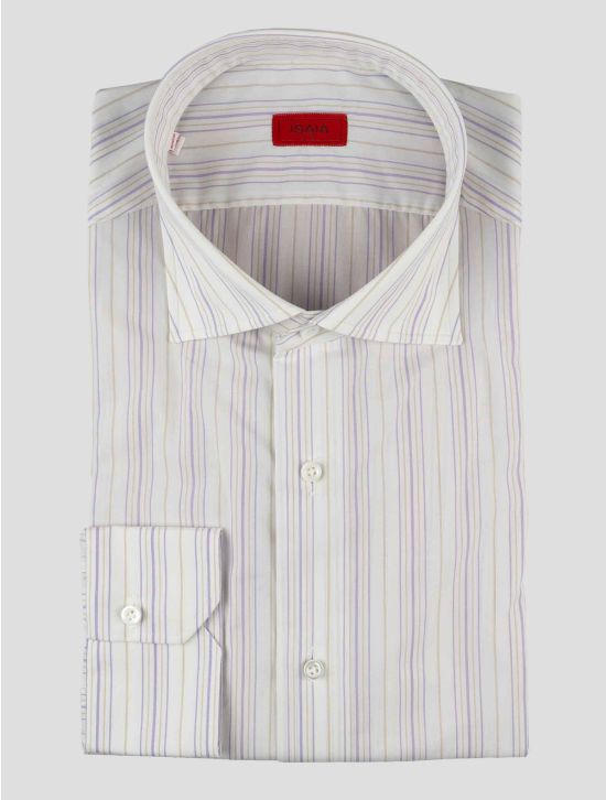 Isaia Purple White Cotton Shirt 1