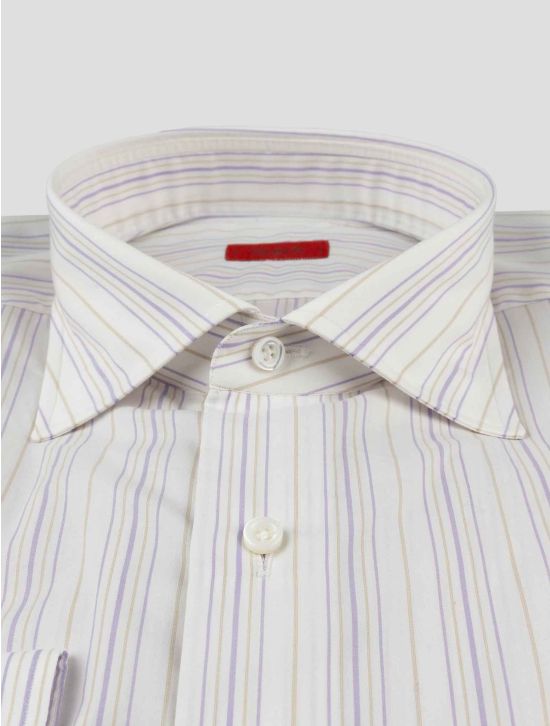 Isaia Purple White Cotton Shirt 2