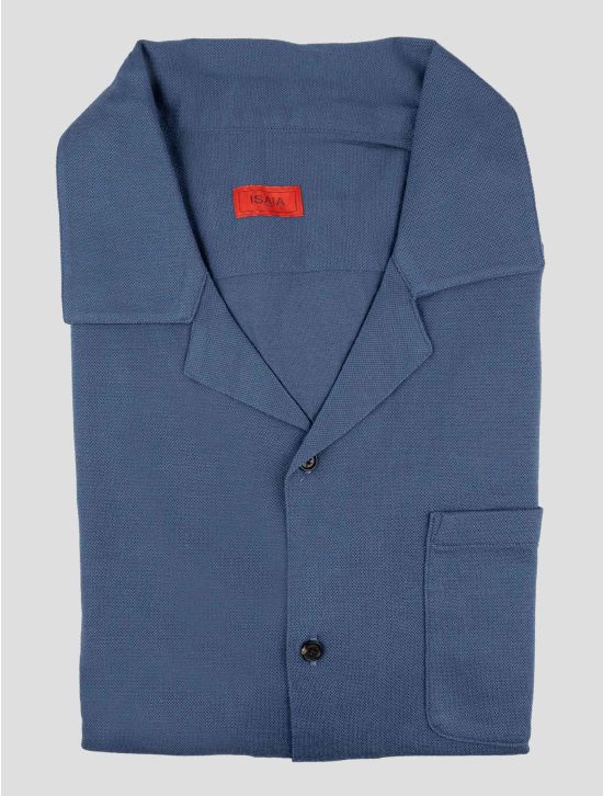 Isaia Blue Wool Shirt Short Sleeve 1