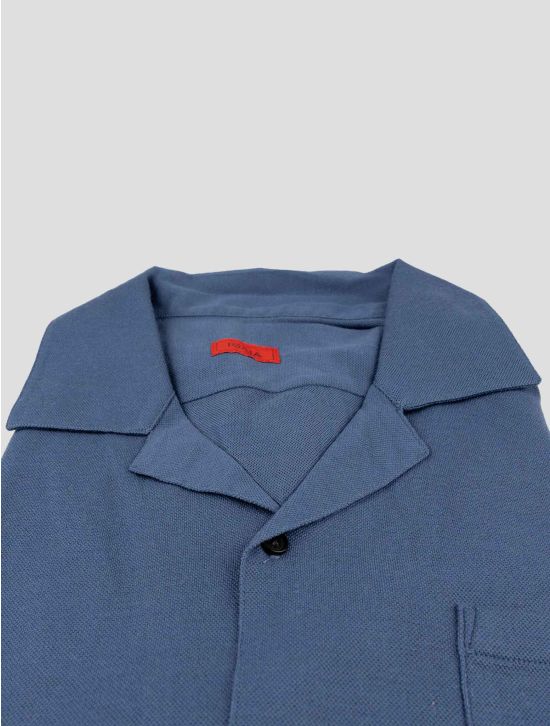 Isaia Blue Wool Shirt Short Sleeve 2