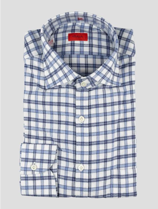Isaia Blue White Cotton Shirt 1