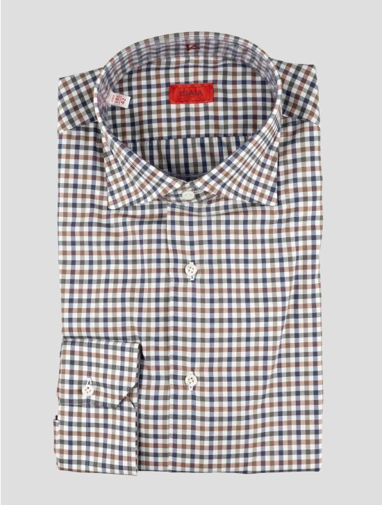 Isaia Blue Brown Cotton Shirt 1