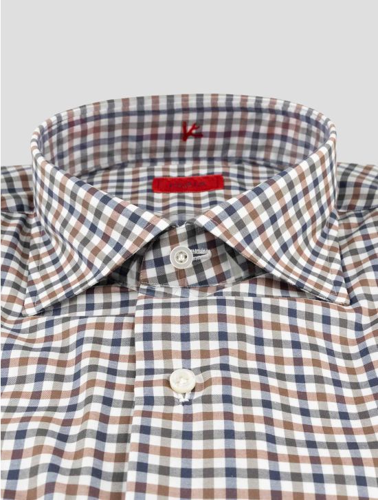 Isaia Blue Brown Cotton Shirt 2