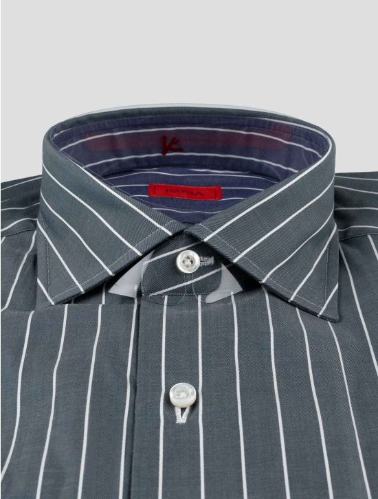 Isaia Dark Gray White Cotton Shirt 2