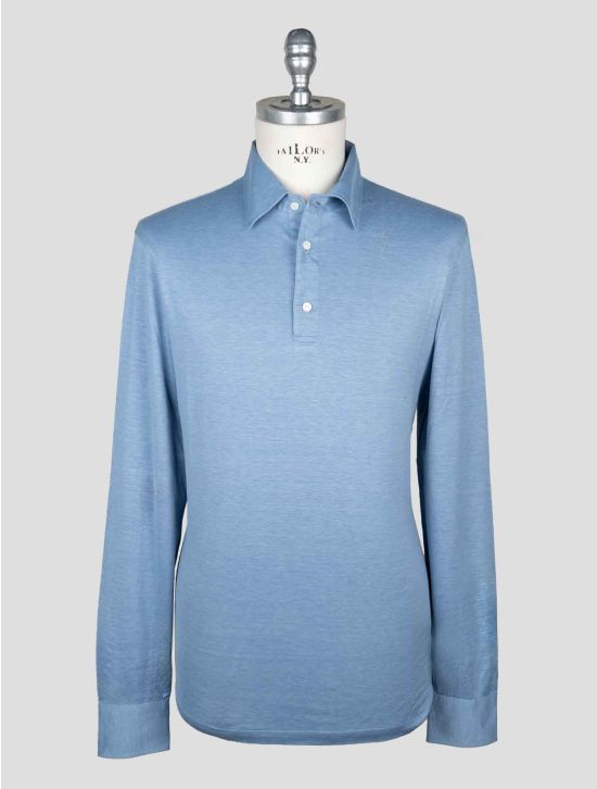 Isaia Light Blue Silk Cotton Sweater Polo 1