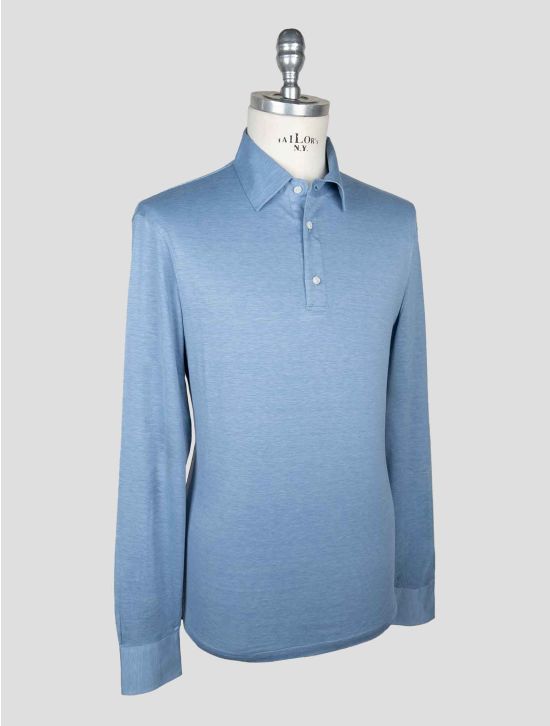Isaia Light Blue Silk Cotton Sweater Polo 2
