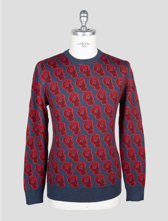 Isaia Red Blue Wool Sweater Crewneck 1