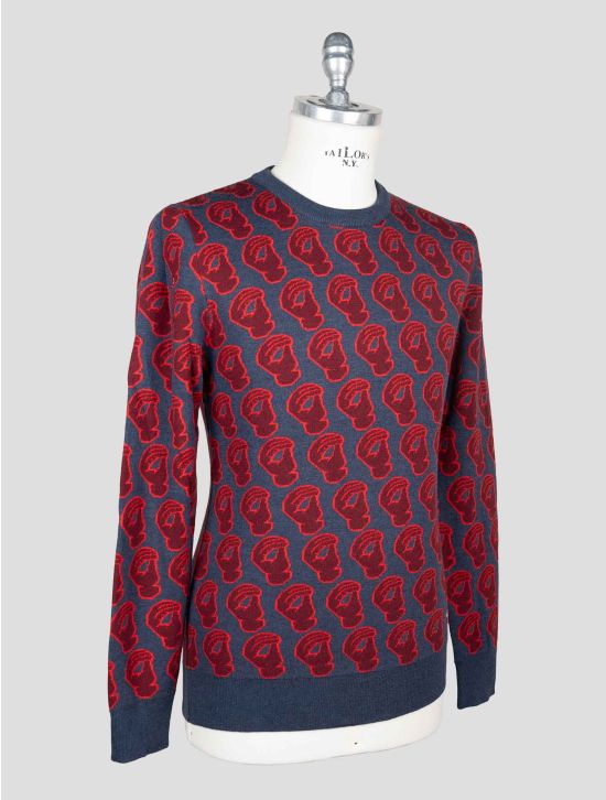Isaia Red Blue Wool Sweater Crewneck 2