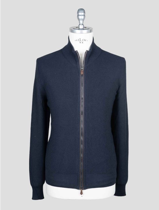 Isaia Blue Navy Silk Cashmere Sweater Full Zip 1