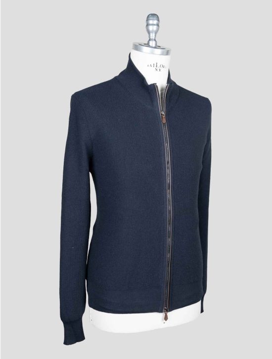 Isaia Blue Navy Silk Cashmere Sweater Full Zip 2