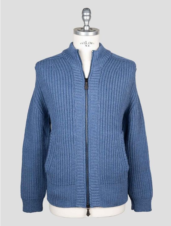 Isaia Blue Wool Sweater Full Zip 1