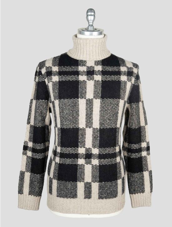 Isaia Beige Black Cashmere Silk Sweater Turtleneck 1