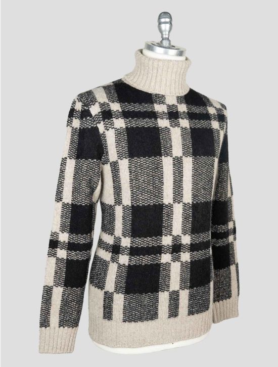 Isaia Beige Black Cashmere Silk Sweater Turtleneck 2