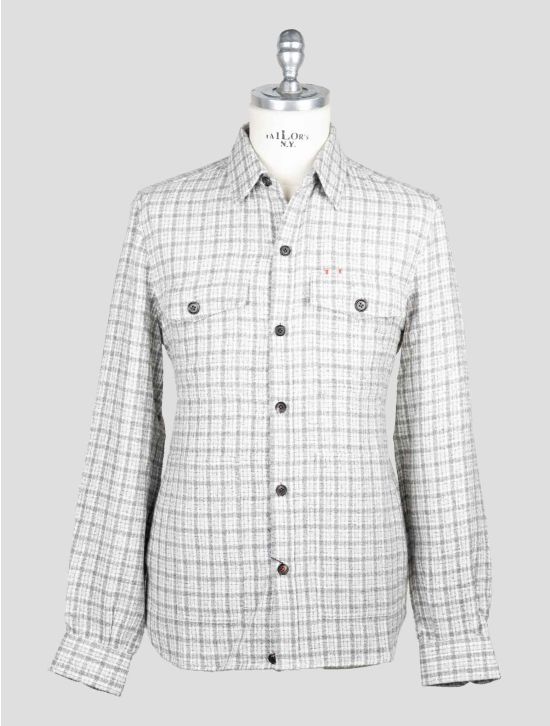 Isaia Gray White Cashmere Silk Overshirt 1
