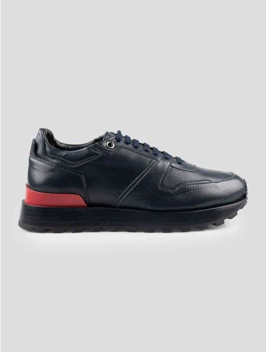 Isaia Dark Blue Leather Sneakers 1