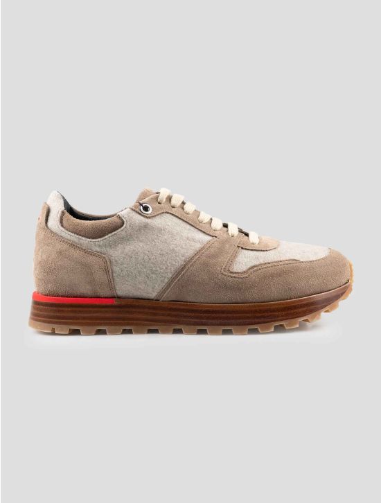 Isaia Brown Beige Cashmere Leather Suede Sneakers 1
