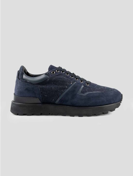 Isaia Blue Cashmere Silk Leather Suede Sneakers 1