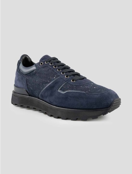 Isaia Blue Cashmere Silk Leather Suede Sneakers 2