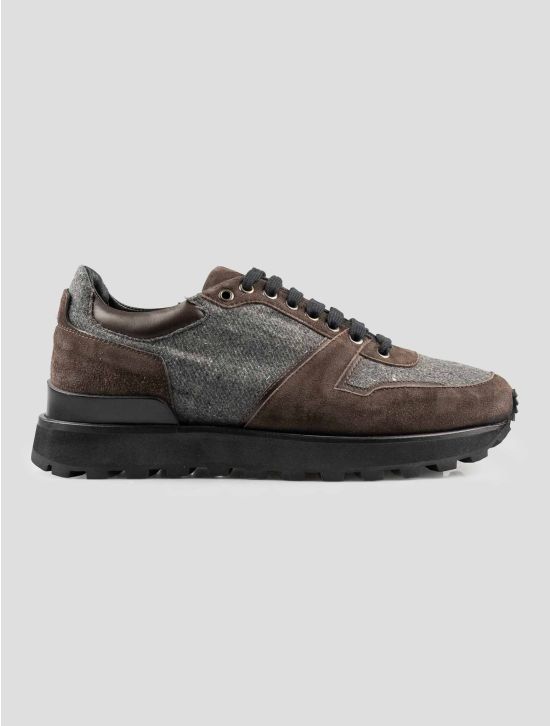 Isaia Gray Cashmere Silk Leather Suede Sneakers 1