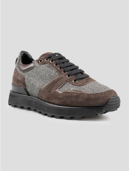 Isaia Gray Cashmere Silk Leather Suede Sneakers 2