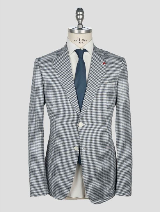 Isaia Blue White Linen Wool Blazer 1