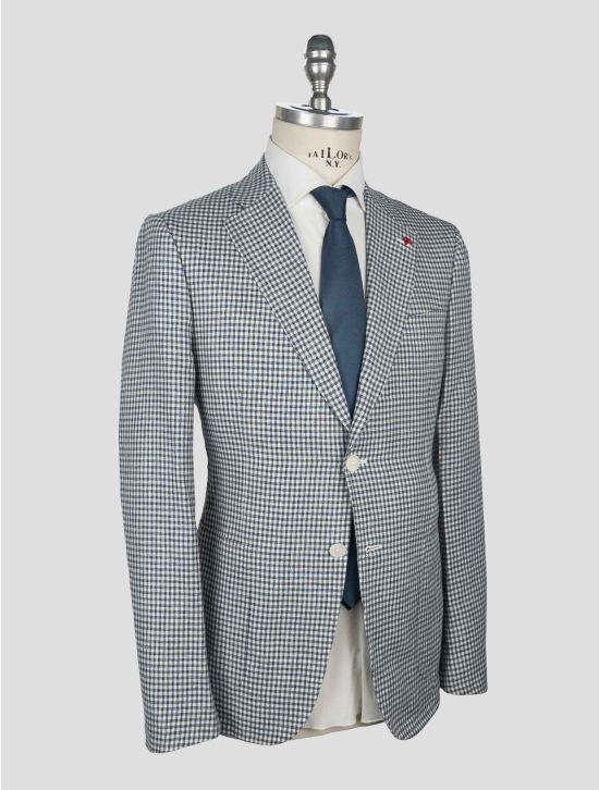 Isaia Blue White Linen Wool Blazer 2