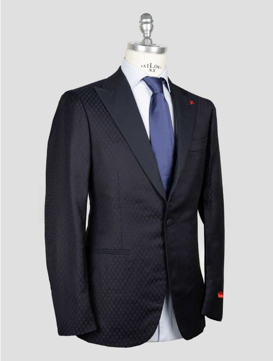 Isaia Blue Navy Wool Smoking Blazer 2