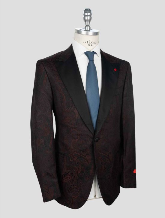 Isaia Burgundy Wool Silk Cotton Smoking Blazer 2