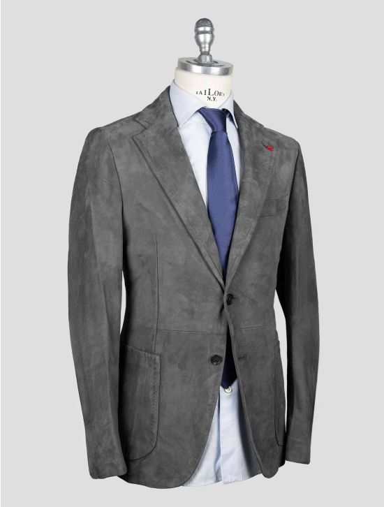 Isaia Gray Leather Suede Blazer 2
