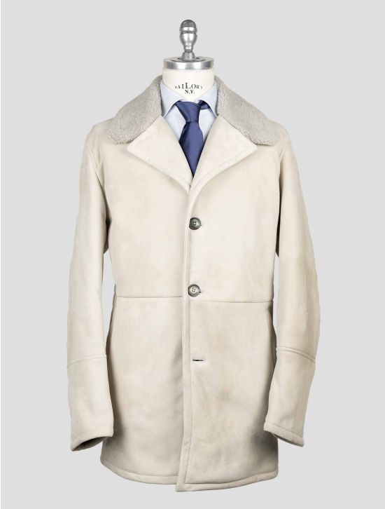 Isaia Gray Leather Shearling Overcoat 1