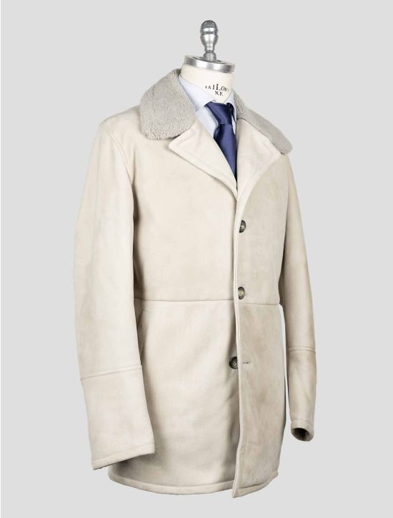 Isaia Gray Leather Shearling Overcoat 2