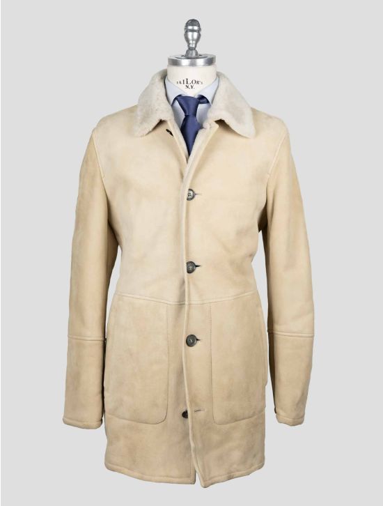 Isaia Brown Leather Shearling Overcoat 1