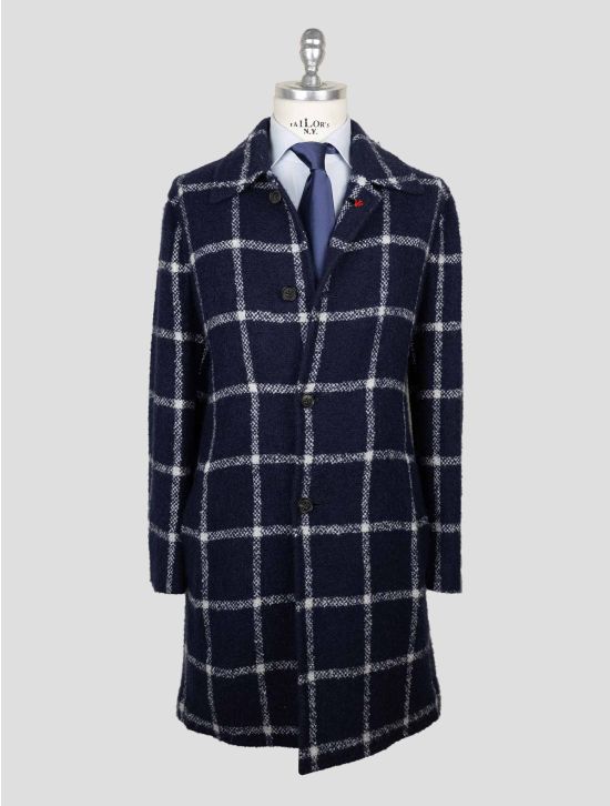Isaia Blue White Cashmere Silk Overcoat 1